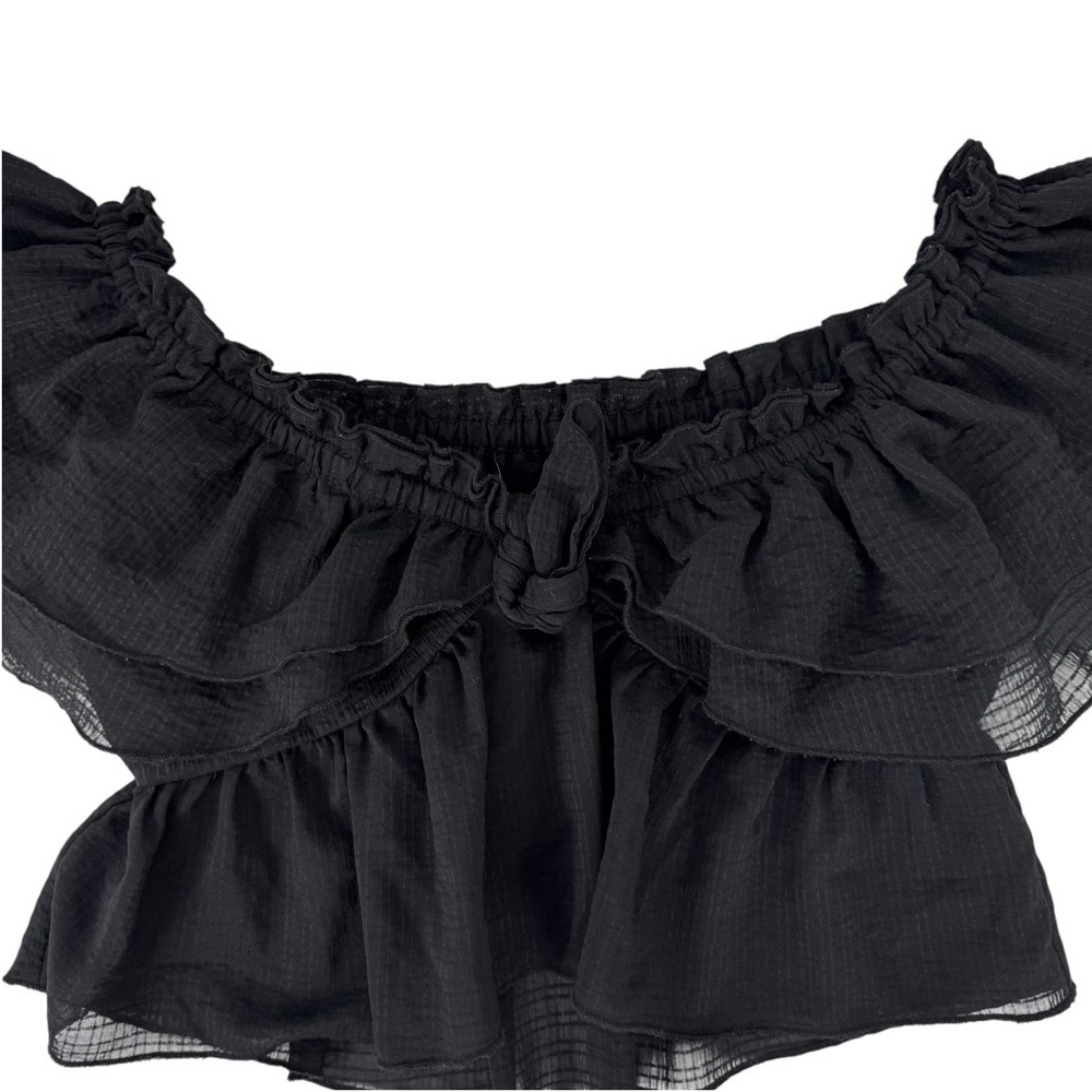 Zara Ruffled Off Shoulder Black Crop Top Size Medium Festival Casual Summer - Picture 2 of 15